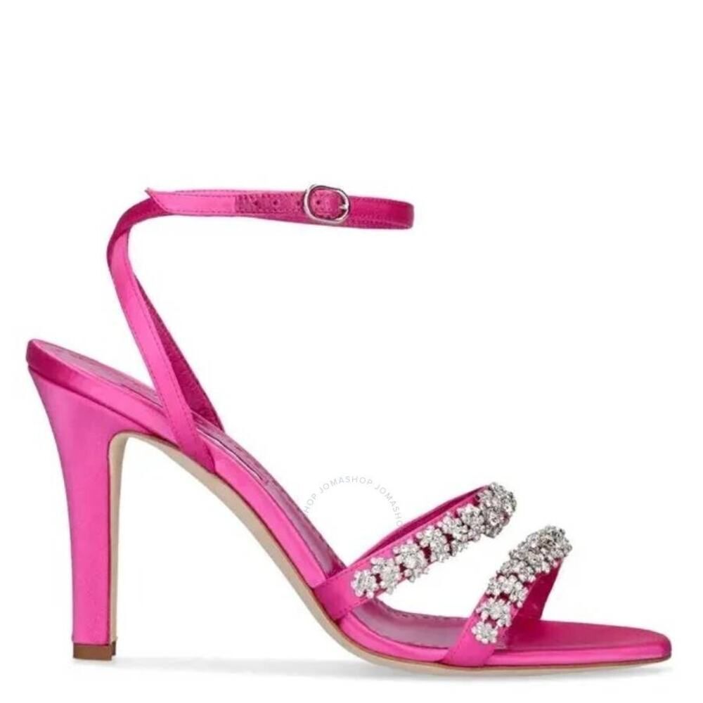 MANOLO BLAHNIK Vedada Satin Crystal Embellished Sandals 38
